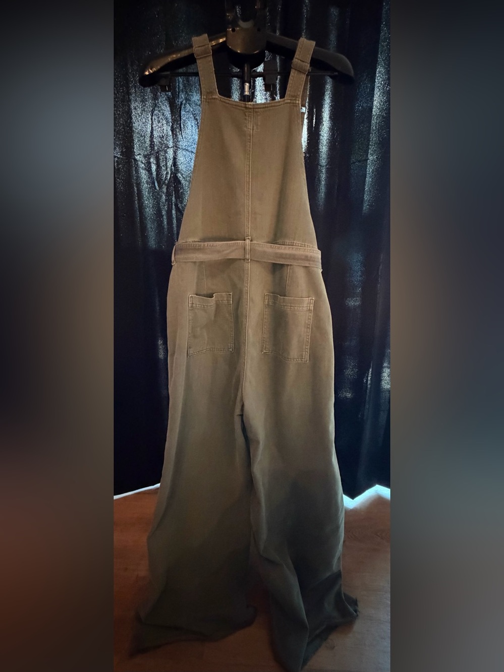 Aerie Olive Green Wide Leg Denim Overalls Jumpsuit - Size XL - Picture 3 of 7